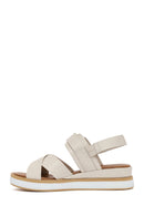 Women's Cream Ankle Buckle Thick Soled Leather Sandals | Derimod
