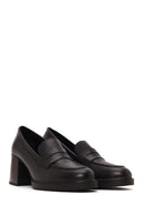 Woman Black Chunky-Heeled Leather Masculine Loafer | Derimod