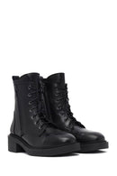 Women's Black Lace-Up Zipper Leather Combat Boots | Derimod
