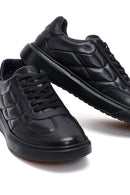 Erkek Siyah Bağcıklı Kalın Tabanlı Baskılı Deri Sneaker | Derimod