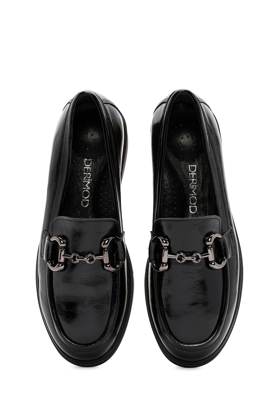 Woman Black Buckled Patent Leather Leather Comfort Loafer