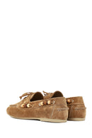 Women's Tan Suede Leather Loafer with Accessory Details | Derimod