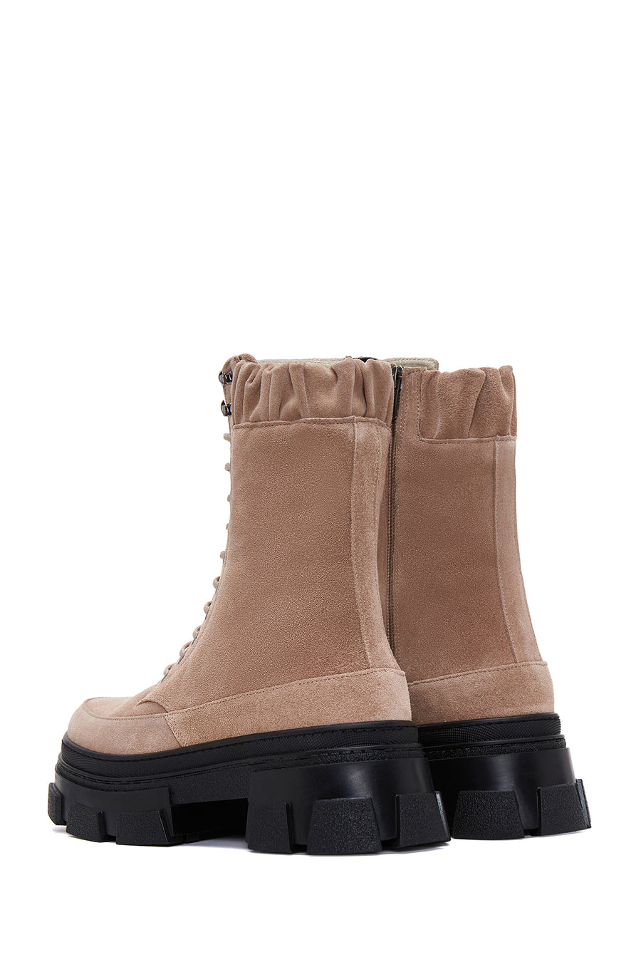 Women's Pink Suede Leather Zippered Boots