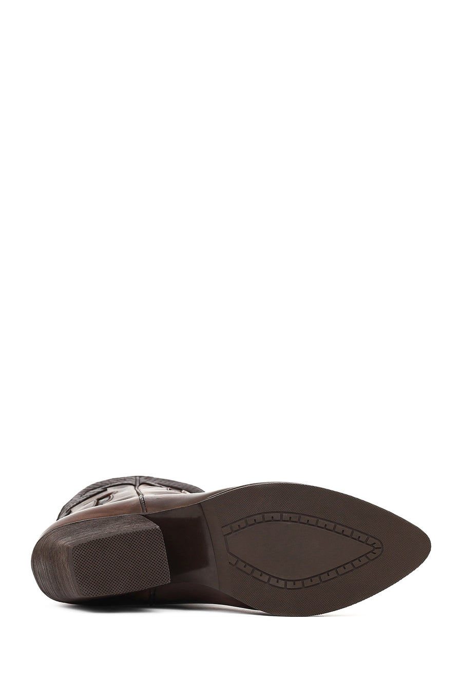 Women's Brown Short Chunky Heel Leather Cowboy Boots