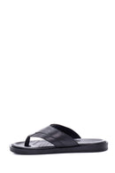 Men's Black Leather Flip Flops | Derimod
