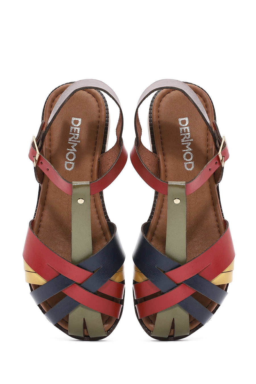 Women's Multicolored Ankle Strap Leather Bodrum Sandals
