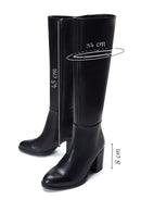 Women's Black Zippered Thick Heel Leather Boots | Derimod