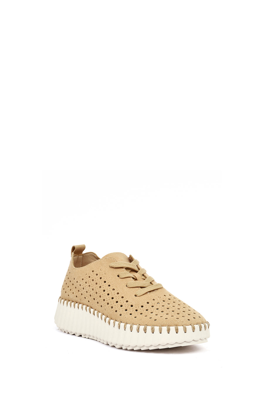 Woman Camel Lace-Up Thick-Soled Patterned Suede Comfort Shoes