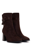 Woman Brown Zip Closure Chunky Heeled Suede Boots | Derimod
