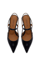 Woman Black Open-Back Thin-Heeled Croc-Embossed Leather Shoes | Derimod