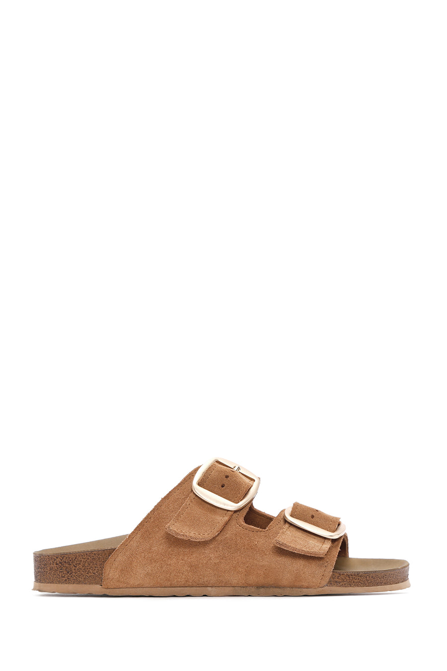 Women's Brown Buckle Suede Leather Slippers 25SFD130110 | Derimod