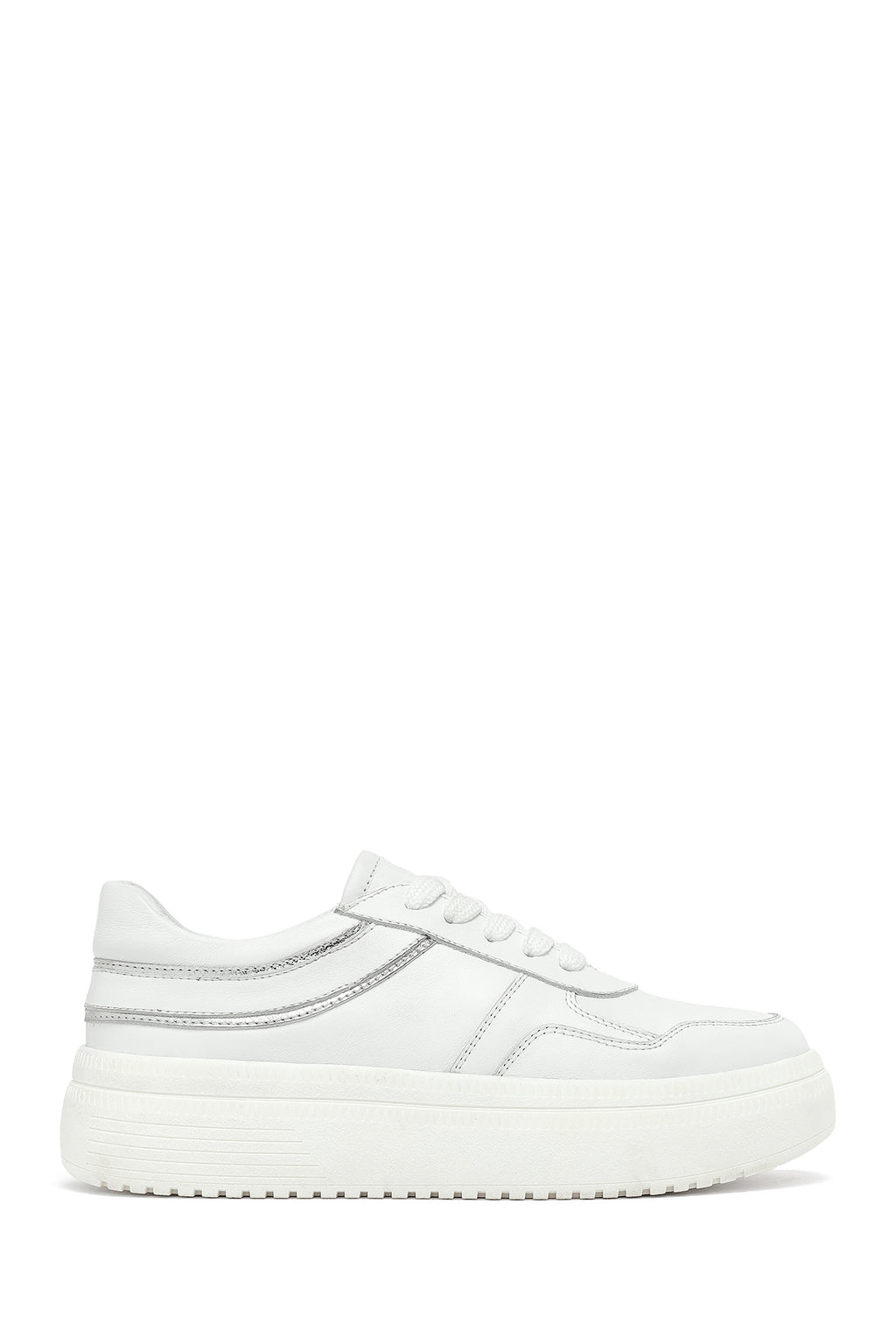 Kadın Beyaz Bağcıklı Kalın Tabanlı Deri Sneaker