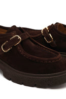 Woman Brown Buckled Thick-Soled Suede Masculine Shoes | Derimod