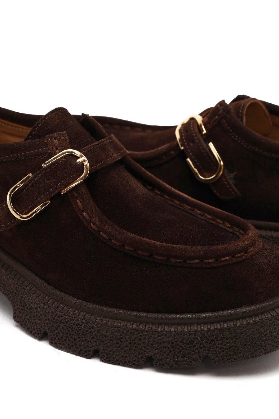 Woman Brown Buckled Thick-Soled Suede Masculine Shoes