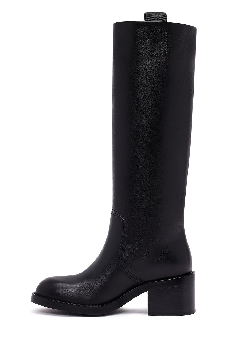Women's Black Thick Heeled Leather Boot