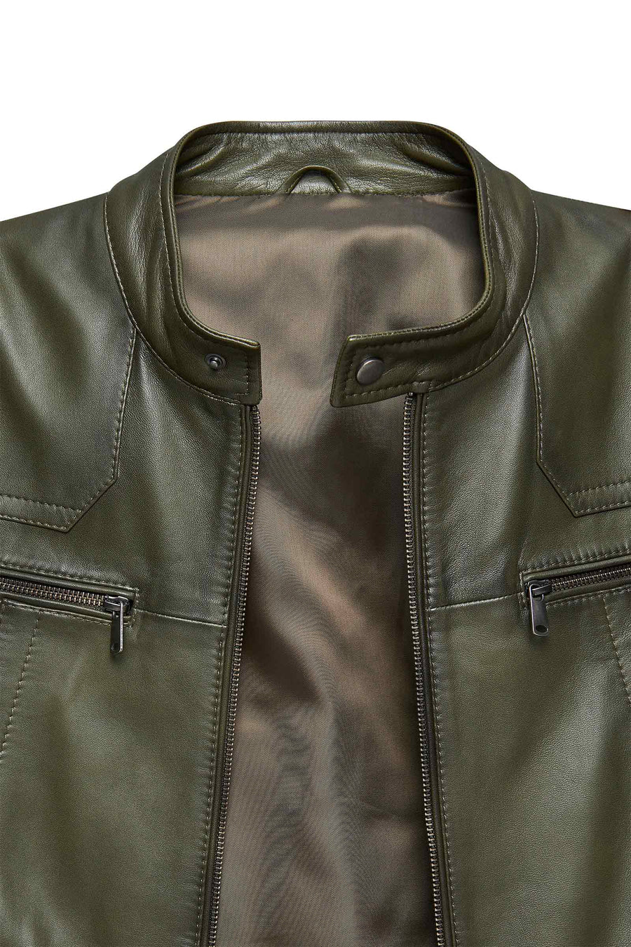 Lucas Men's Khaki Mandarin Collar Leather Jacket