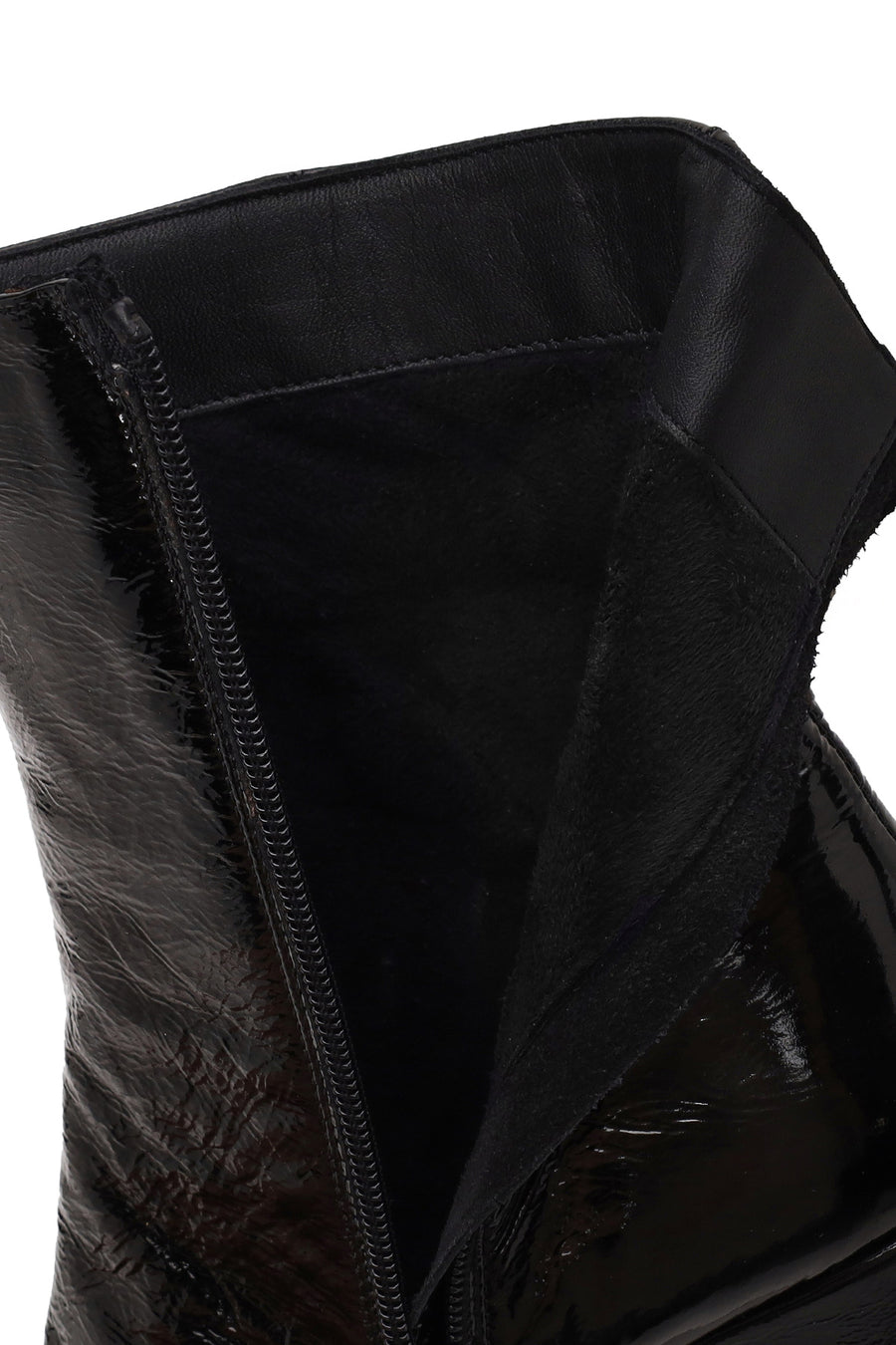 Woman Black Zip Closure Wedge Heel Leather Boots