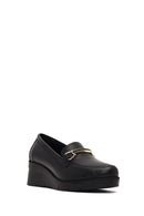 Woman Black Buckled Wedge Leather Comfort Loafer | Derimod