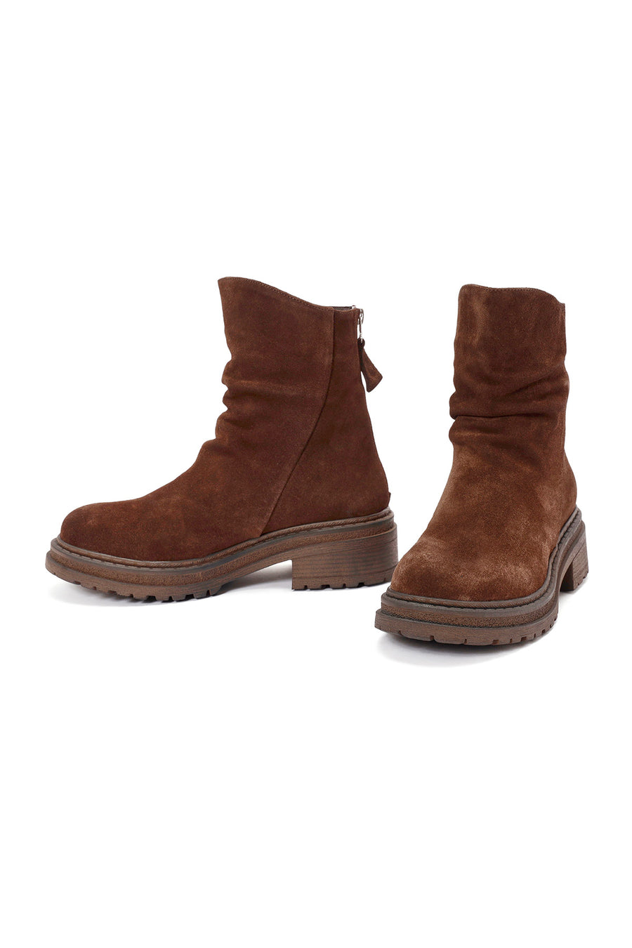 Woman Brown Zippered Suede Leather Boat
