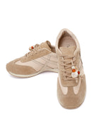 Woman Beige Lace-up Charm Leather Sneaker | Derimod