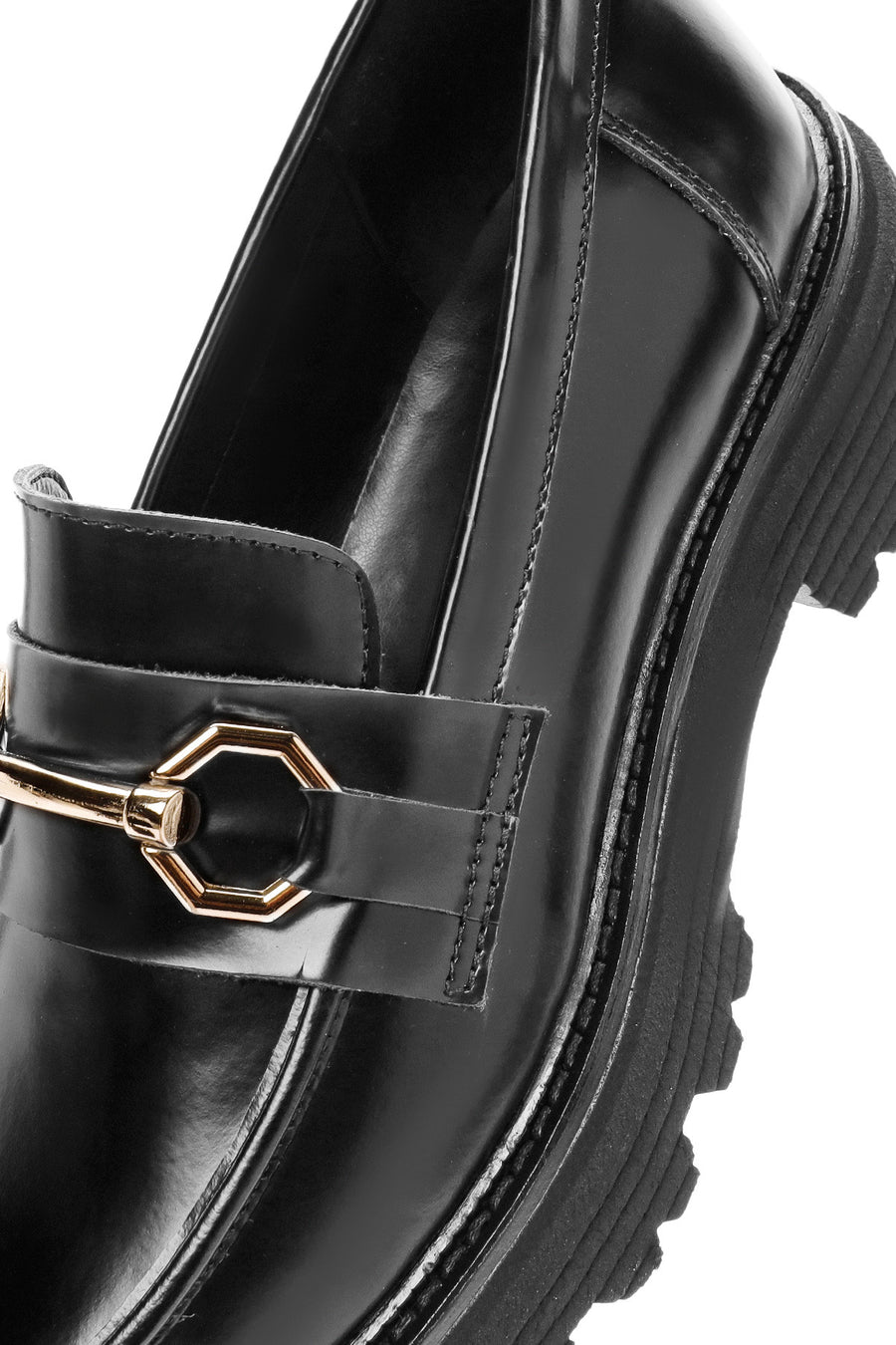 Kadın Siyah Tokalı Deri Maskülen Loafer