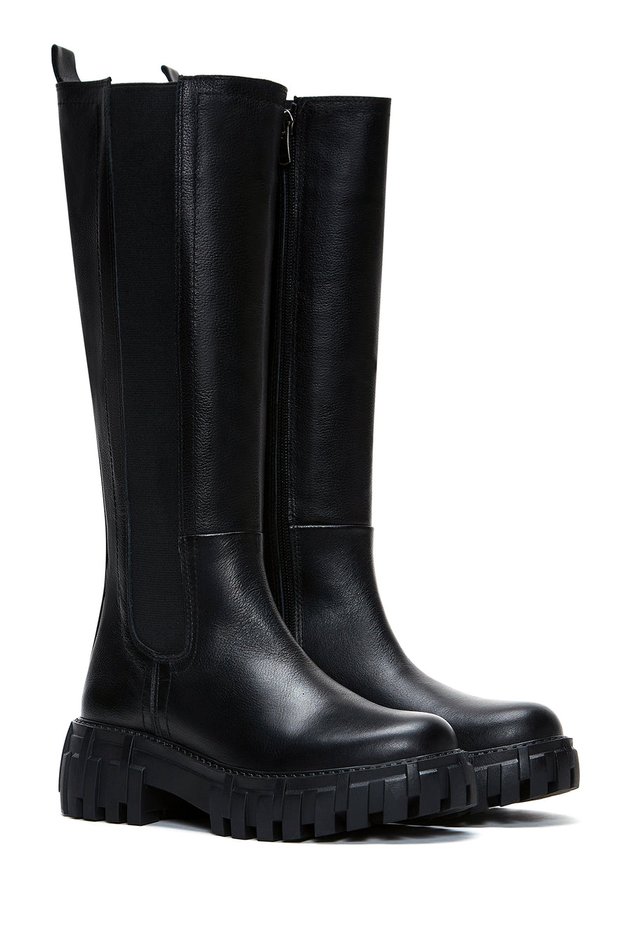 Women's Black Leather Thick Soled Boots