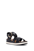 Women's Black Ankle Buckle Thick Soled Leather Sandals | Derimod