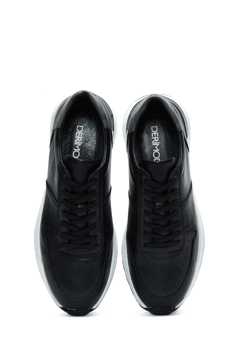 Erkek Siyah Bağcıklı Deri Casual Sneaker