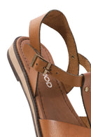 Women's Tan Leather Ankle Strap Bodrum Sandals | Derimod
