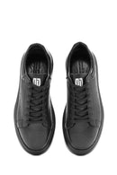 Men's Black Lace-Up Thick Sole Leather Sneakers | Derimod