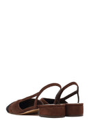 Women's Brown Open Back Suede Leather Ballet Flats | Derimod