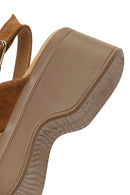 Woman Tan Thick-Soled Suede Sandal | Derimod