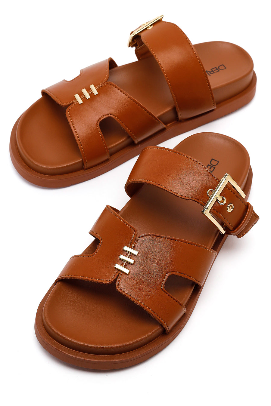 Women's Tan Buckled Slippers