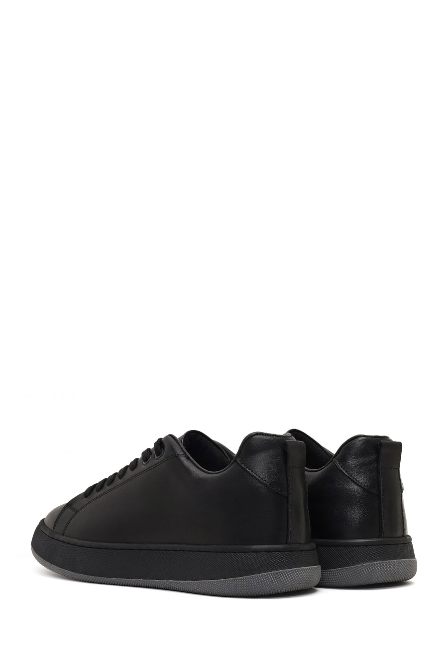 Erkek Siyah Bağcıklı Deri Sneaker