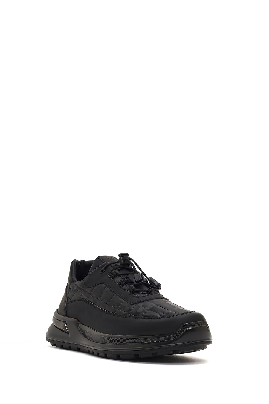 Men's Black Thick-Soled Leather Sneaker