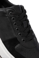 Men's Black Lace-up Thick-Sole Leather Sneaker | Derimod