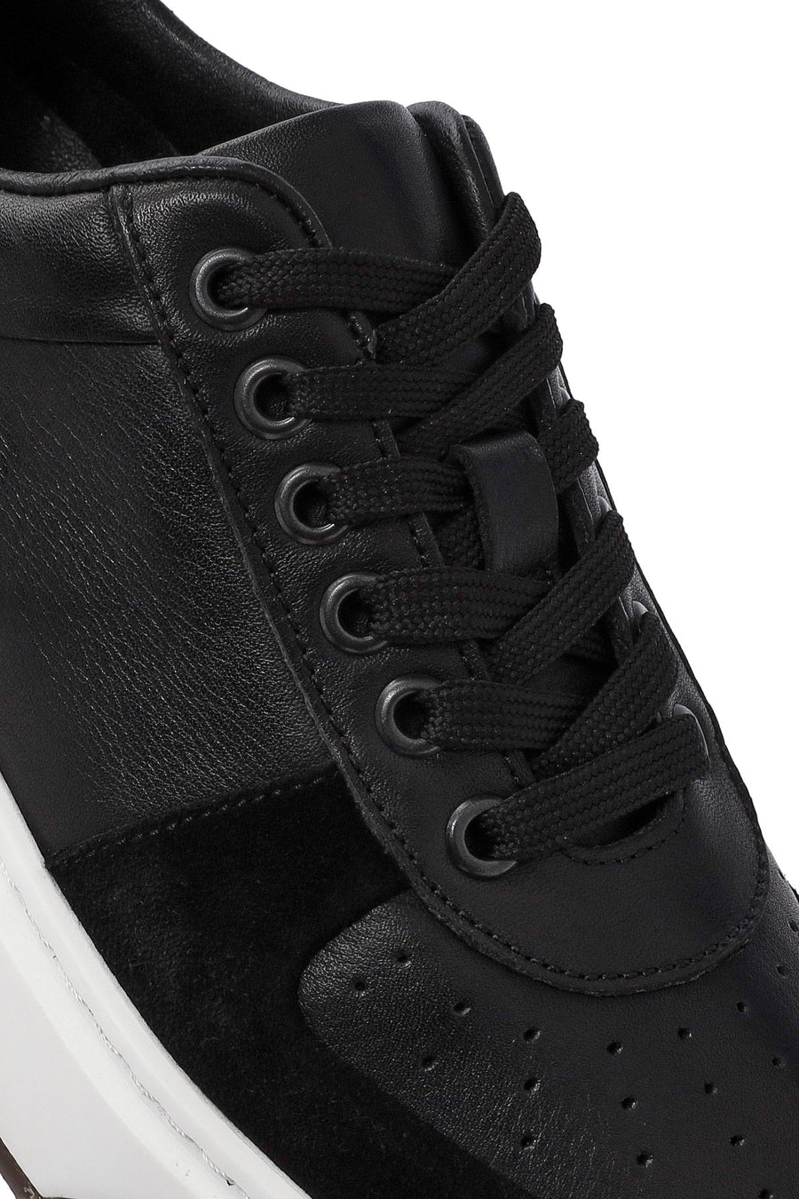 Men's Black Lace-up Thick-Sole Leather Sneaker