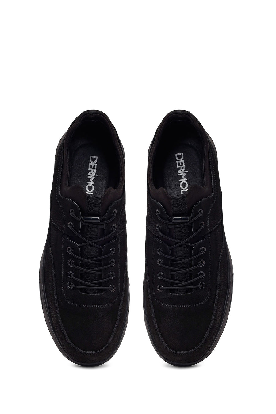 Erkek Siyah Bağcıklı Kalın Tabanlı Nubuk Deri Casual Sneaker