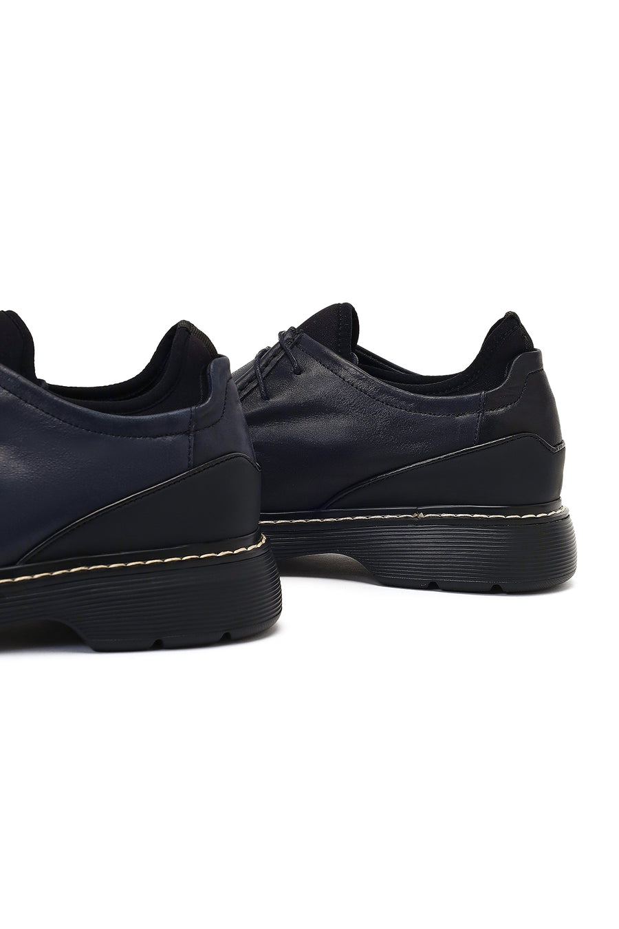 Male Black Lace-Up Thick-Soled Leather Casual Shoes