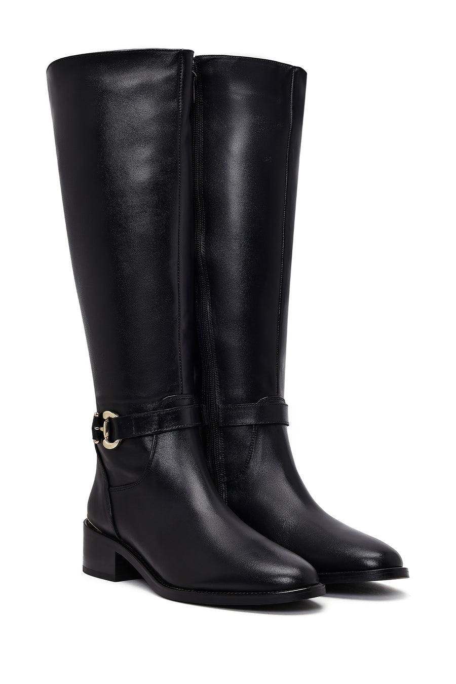 Women's Black Zippered Leather Boots