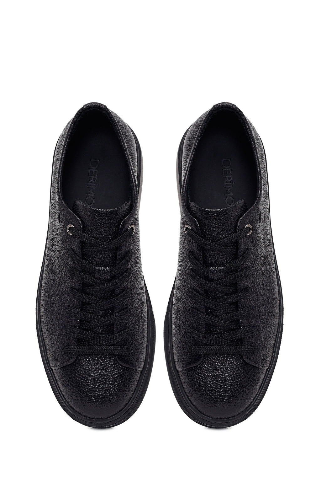 Erkek Siyah Bağcıklı Deri Sneaker