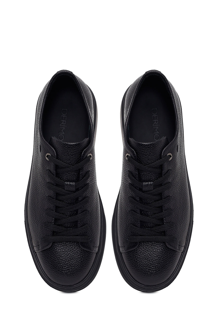 Erkek Siyah Bağcıklı Deri Sneaker