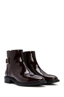 Women's Burgundy Zippered Patent Leather Boots | Derimod
