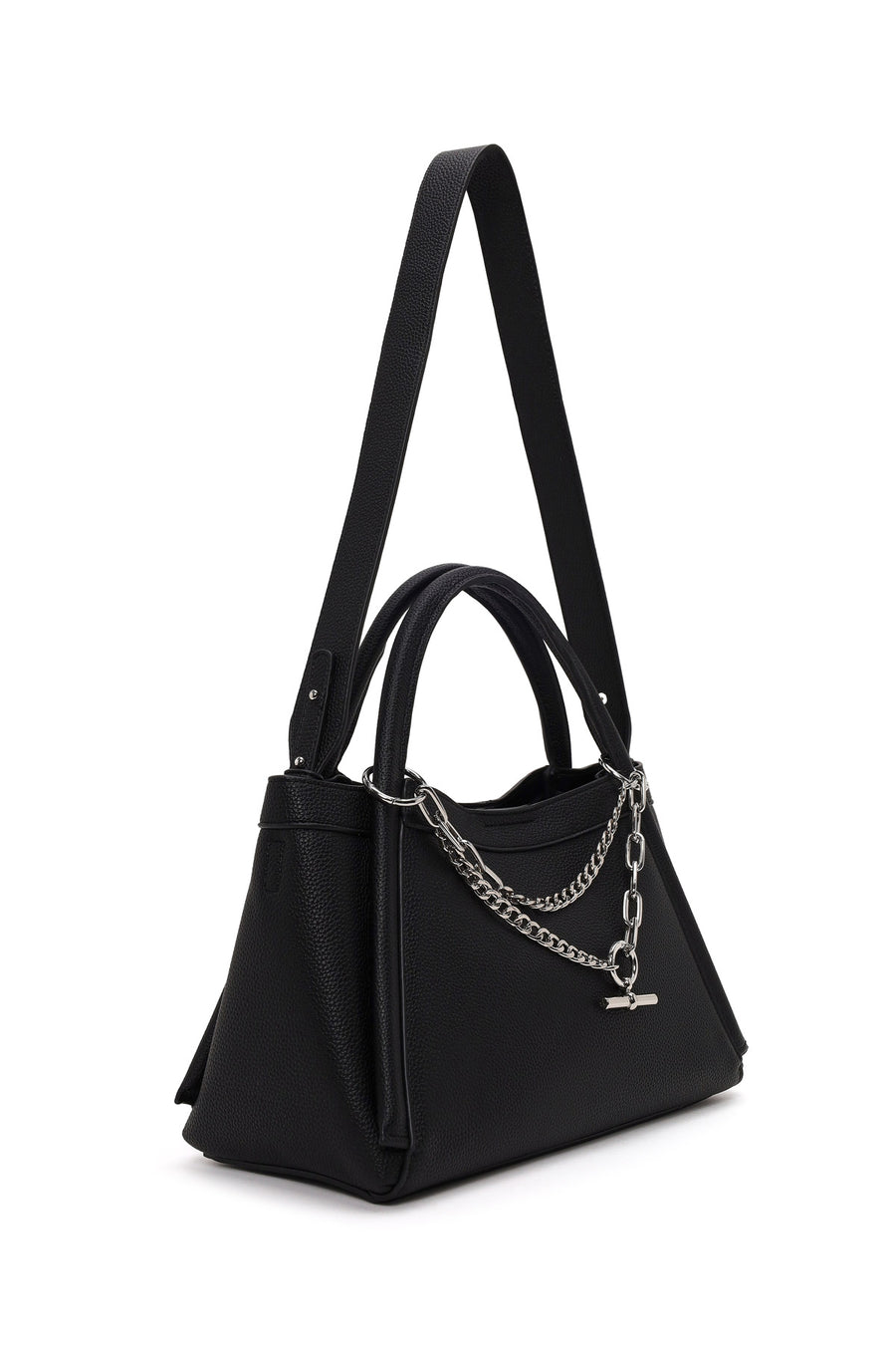 Woman Black Long-Strap Charm Shoulder Bag