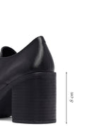 Woman Black Lace-Up Chunky Heeled Leather Masculine Shoes | Derimod