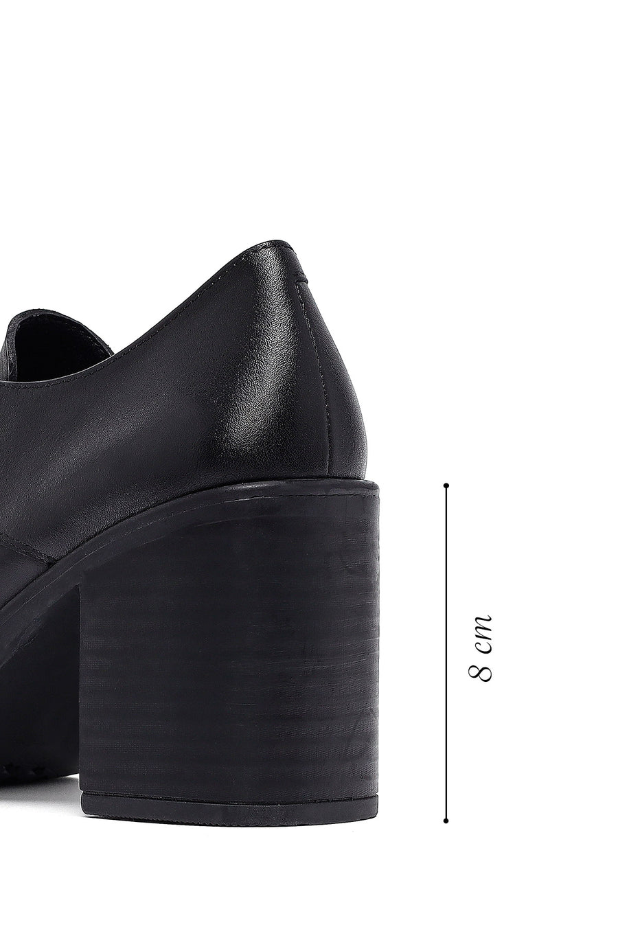 Woman Black Lace-Up Chunky Heeled Leather Masculine Shoes