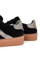 Woman Black Lace-Up Suede Leather Sneakers | Derimod