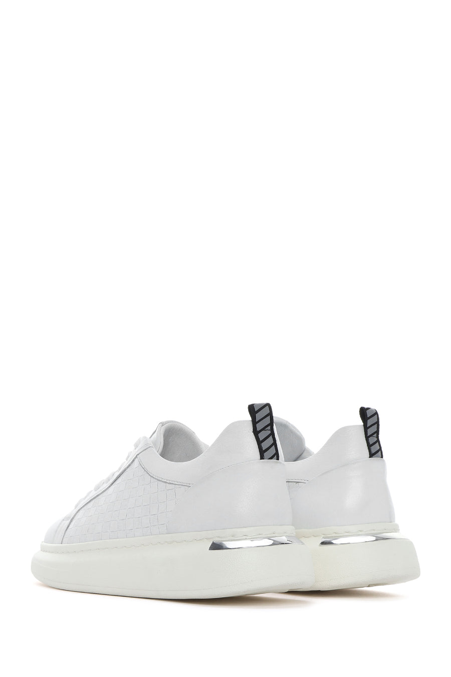Erkek Beyaz Bağcıklı Kalın Tabanlı Deri Sneaker