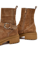 Women's Tan Zippered Thick Sole Suede Leather Boot | Derimod
