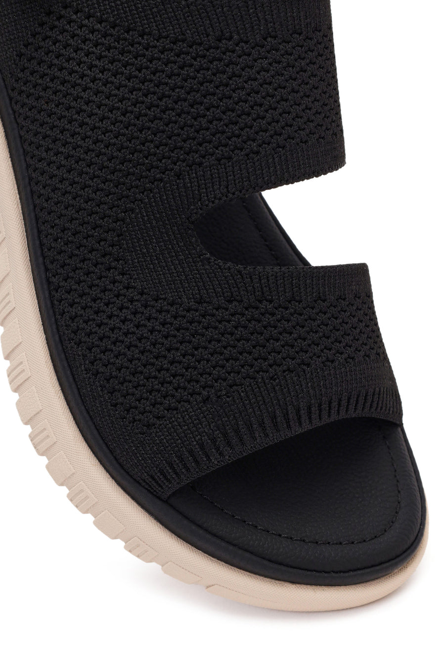 Women's Black Strapped Thick-Soled Fabric Sandals